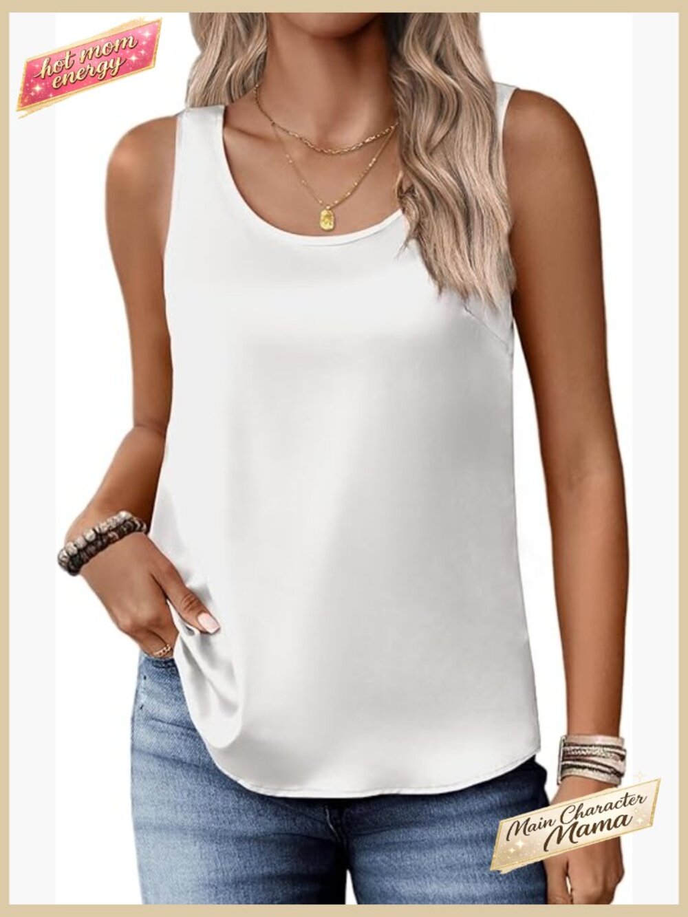 Silk Satin Tank Top Scoop Neck Sleeveless Camisole Blouse Summer Basic
